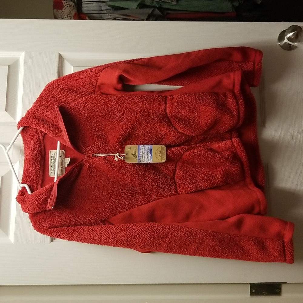 Seven Apparell Red fleece plush zipper front jacket, Large
